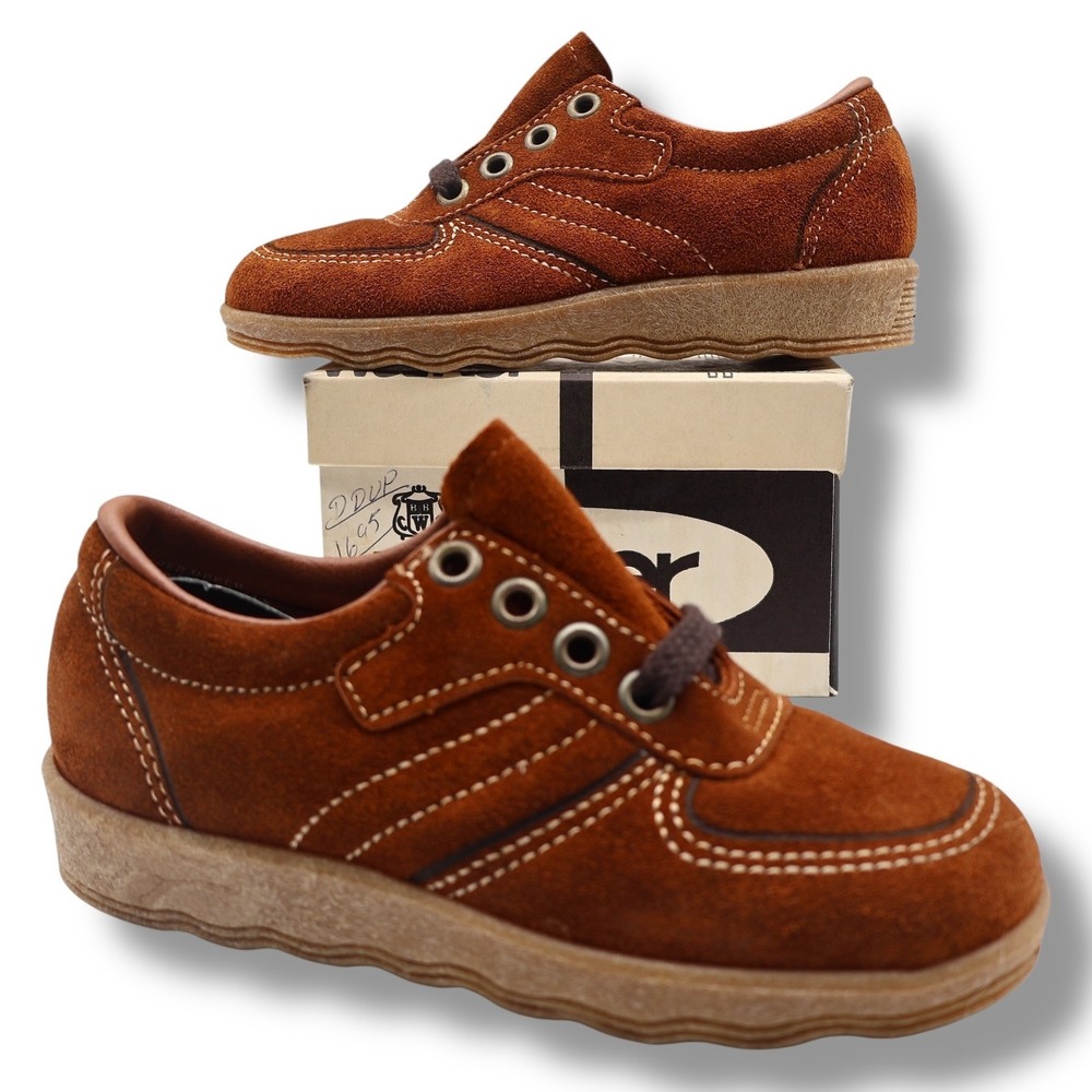 Walker Shoes Oxford Kids 11.5D Vintage Brown Suede Crepe Sole Deadstock 2646